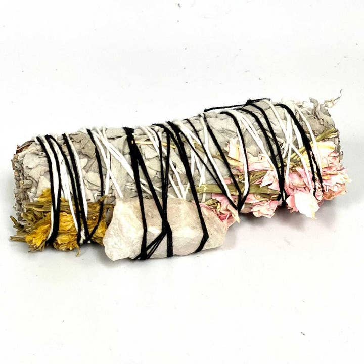 Vrinda - Wholesale Sage Bundle - White Sage, Pink espuela, Yellow espuela, white Quartz 4" 0