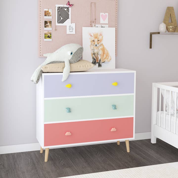 39F Inc. - Wholesale Bedroom Furniture - Colorful Kids 3-Drawer Dresser Storage Cabinet for Bedroom8