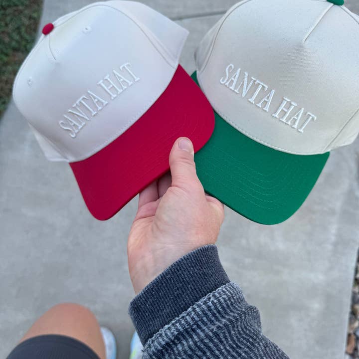 Santa Hat Embroidered Trucker Snapback Hat - Christmas Hat for wholesale by Wholehearted Motherhood and Co.
