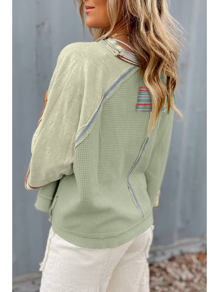 Meadow Mist Green Waffle Wide 3/4 Sleeve Top for wholesale on Faire
