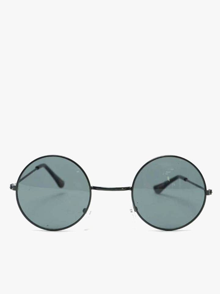 Round Metal Sunglasses In Shiny Black for wholesale by AFA COLLECTIVE