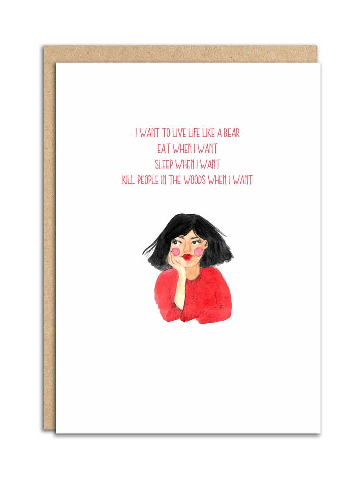 Kill people in the woods card for middle aged women! for wholesale by Sarah Maddox Art & Design