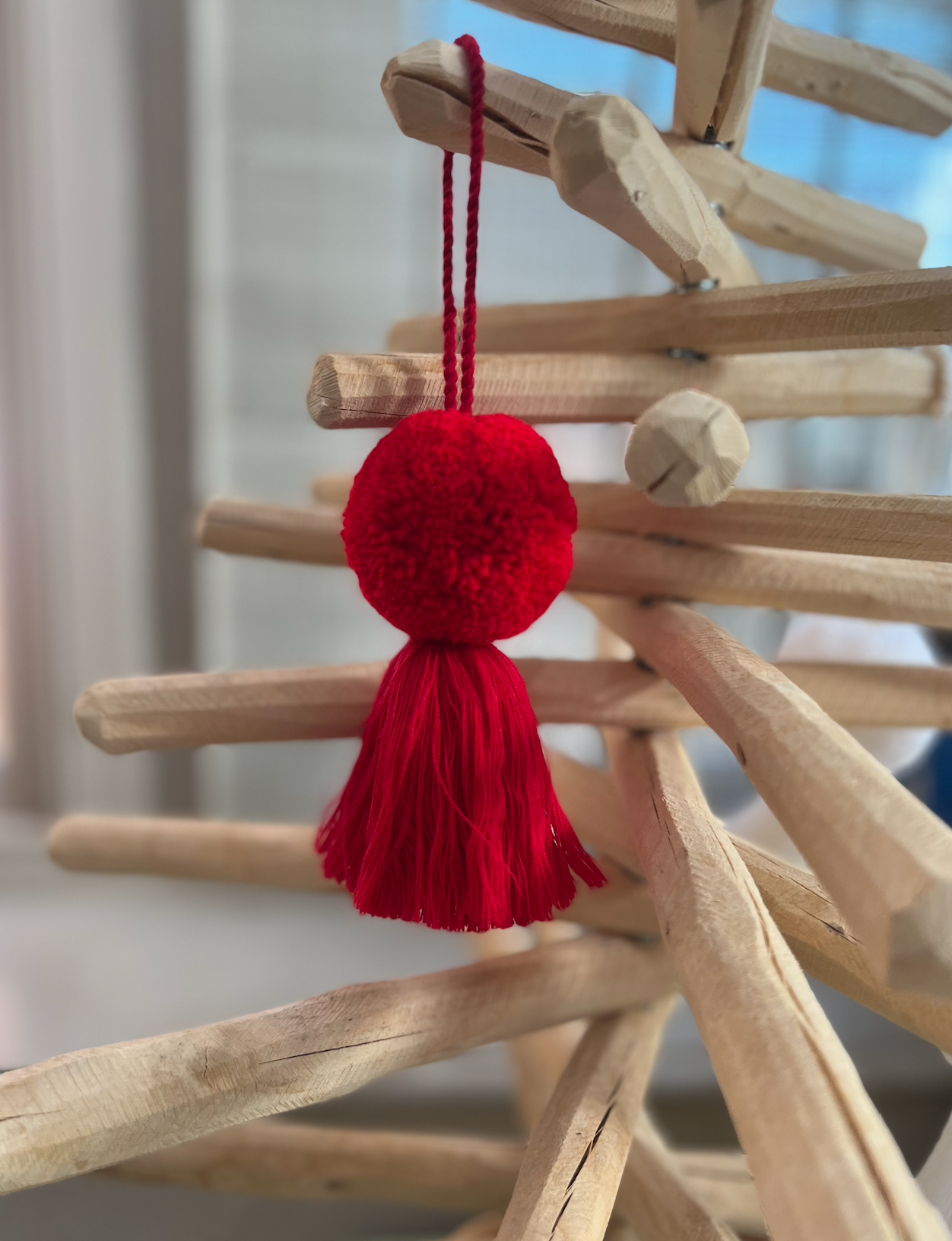 PomPom Galore – wholesale Christmas decoration – Christmas Pom Pom & Tassel Bauble Decoration - Red2