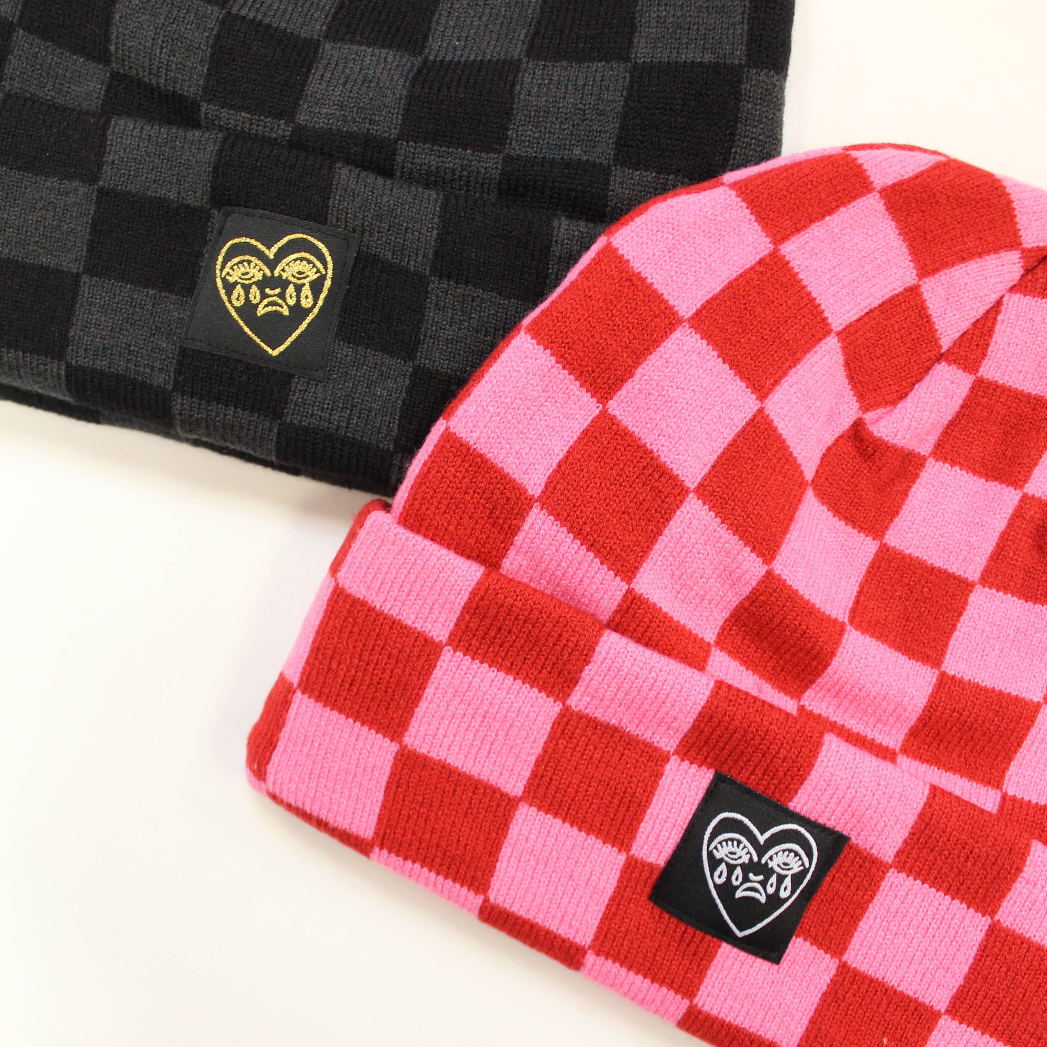 Cousins Collective – wholesale Beanie – Unisex – Crying Heart Checkerboard Beanie Hat1