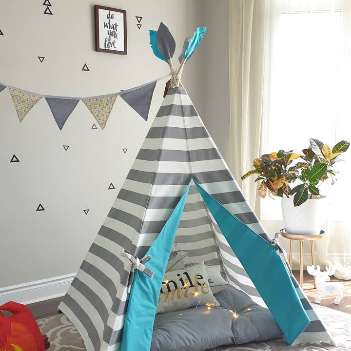 The Teepee Store - Wholesale Tent - Kids - Grey and White Stripes Combo Play Teepee Tent Boys Girls