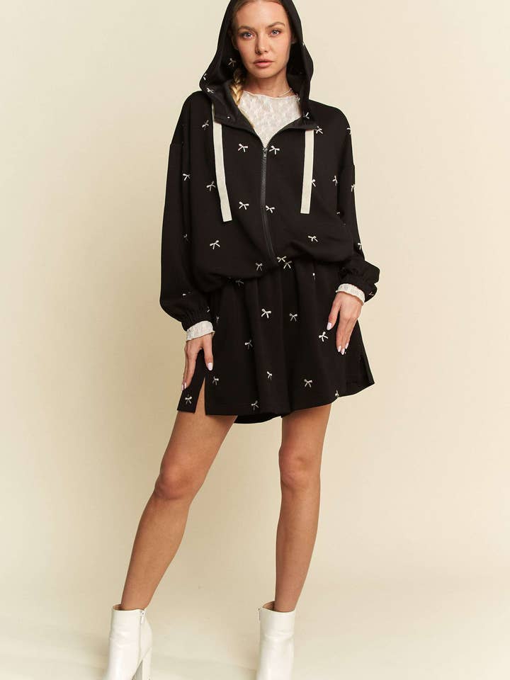 Davi & Dani - Wholesale Hoodie – Women's - RIBBON EMBROIDERY ZIP UP LONG SLEEVE HOODIE JACKET4