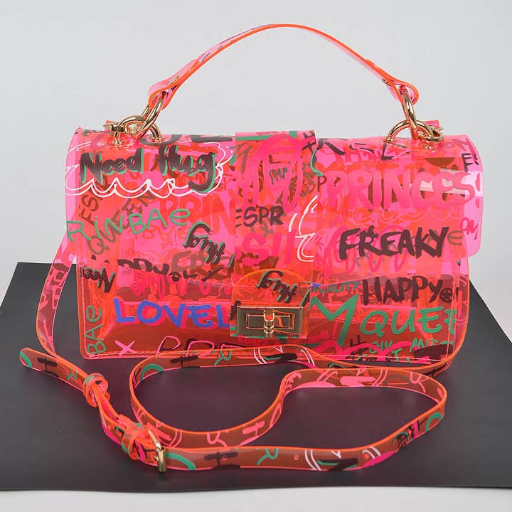 3AM BY H&D ACCESSORIES - Wholesale Top Handle Bag - Women's - Graffiti PVC Top Handle Bag for Women