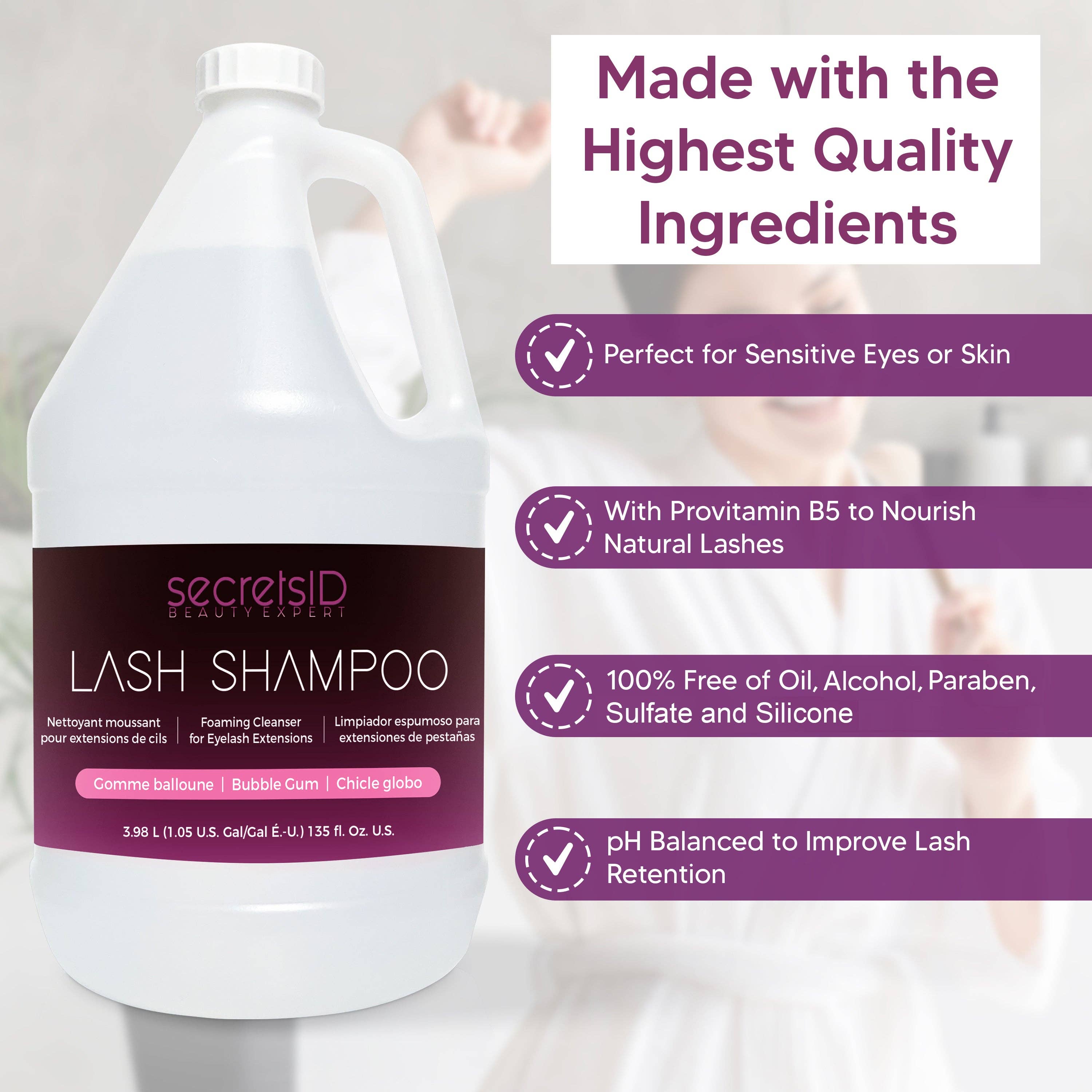 SecretsID - Wholesale Eyelash/Brow Serum - Foaming Lash Shampoo Bulk 1 Gallon Size - Bubble Gum Scent5