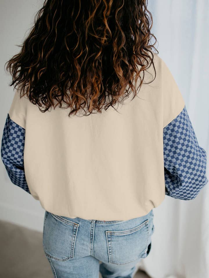 Lovesoft - Wholesale Hoodie – Women's - Checkered Patchwork Kangaroo Pocket Half Zipper Hoodie5