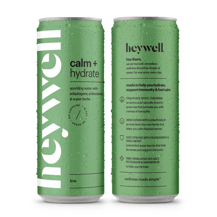 Heywell - Wholesale Sparkling Water - heywell calm + hydrate sparkling lime - 12 pack 12 oz cans1