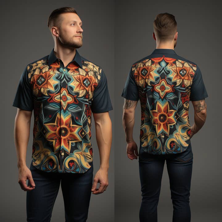 Chemise décontractée norvégienne à motif romarin pour hommes pour la vente par NeoShores