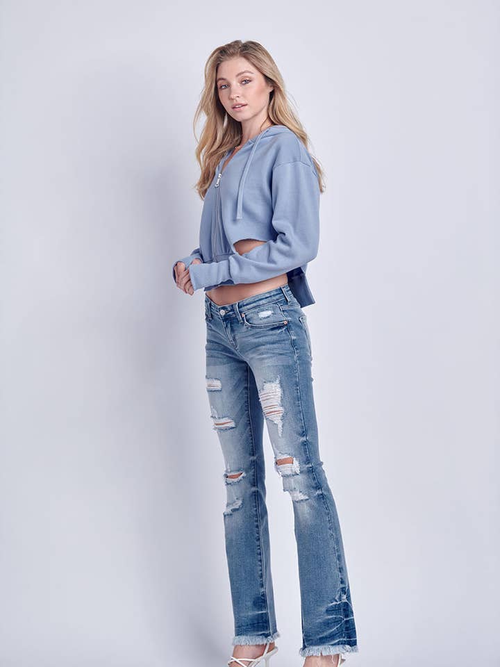 ARTEMIS VINTAGE - Wholesale Jeans - Women's - LOW RISE STRETCH DISTRESSED BOOTCUT WITH FRAYED HEM JEANS
