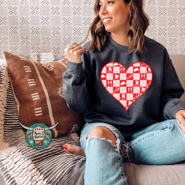 Western Checkered Heart Sweatshirt for wholesale by Flying S Apparel