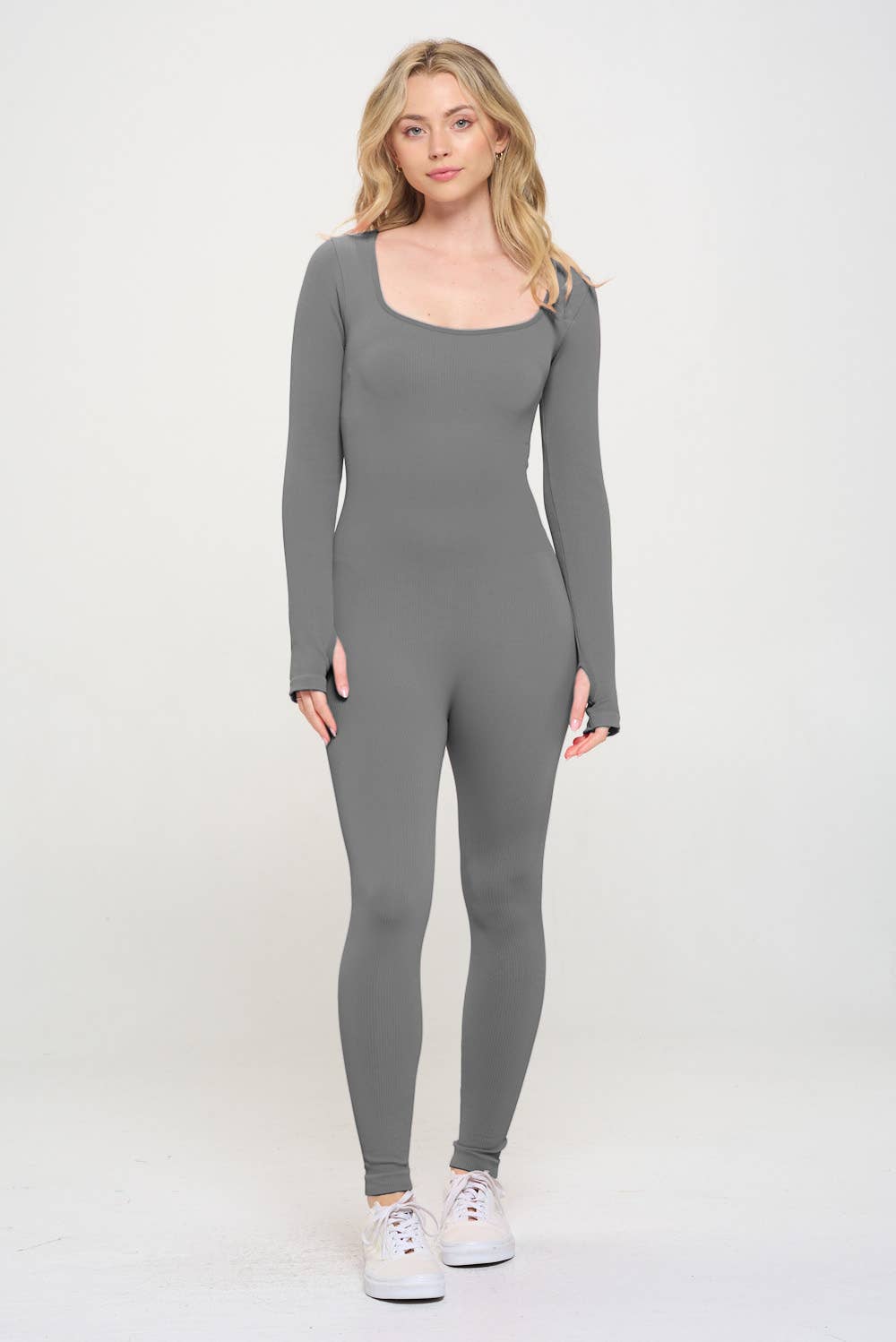 otos active – Großhandel Unitard – Damen – Langärmliger, figurbetonter Jumpsuit aus Rippstrick YS92404