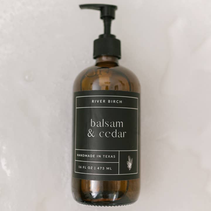 River Birch Candles - Vente Savons/lotions pour les mains - Balsam + Cèdre - Verre ambré 16 oz - Fait main - Savon pour les mains 8