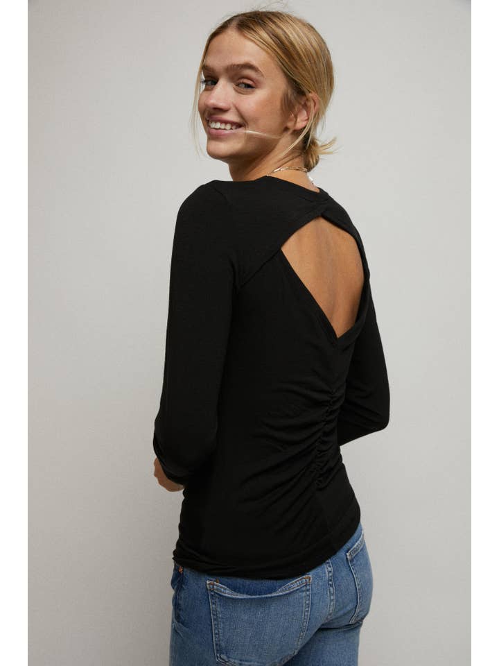Cerule - Wholesale Knit Top - Women's - Long Sleeve Cinched Open Back Top
