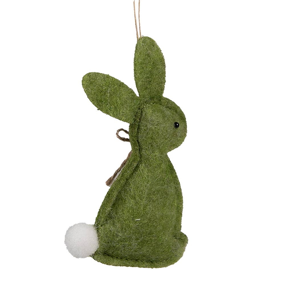Clayre & Eef - Venta al por mayor Adornos - Colgante de conejo de Pascua de algodón verde 10 cm1