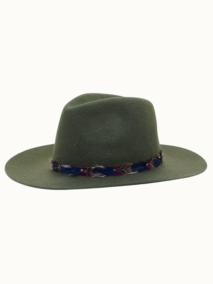 Feather Boho Trim Resevänlig, Packbar 100% ullfiltrancher, justerbar, oliv för wholesale av Olive & Pique