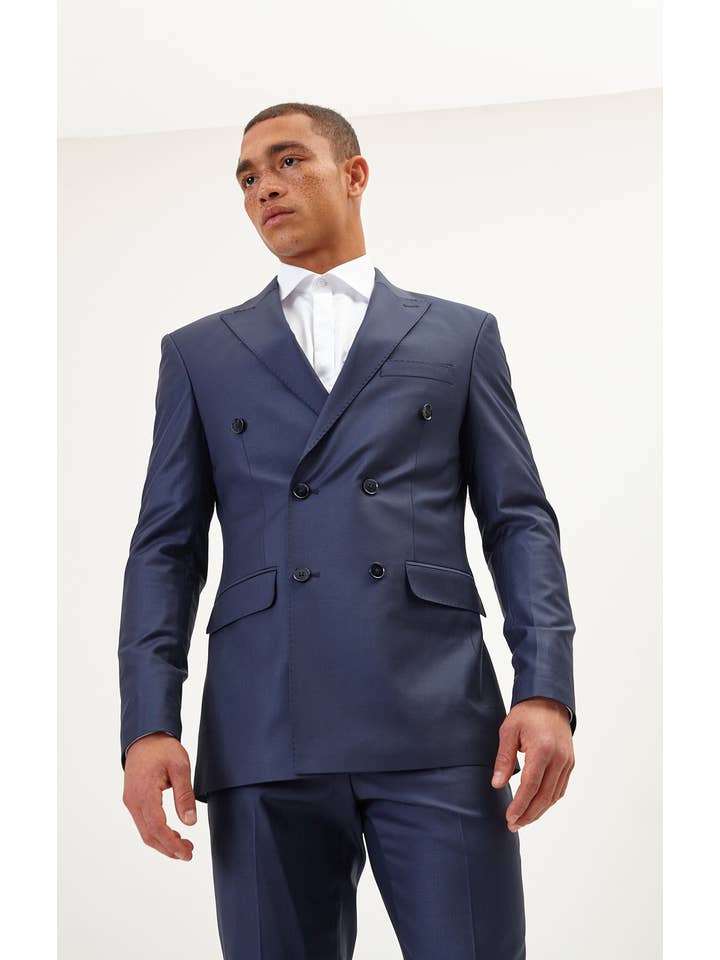 Men's Super 120S Merino Wool Double Breasted Suit-Solid Navy for wholesale on Faire
