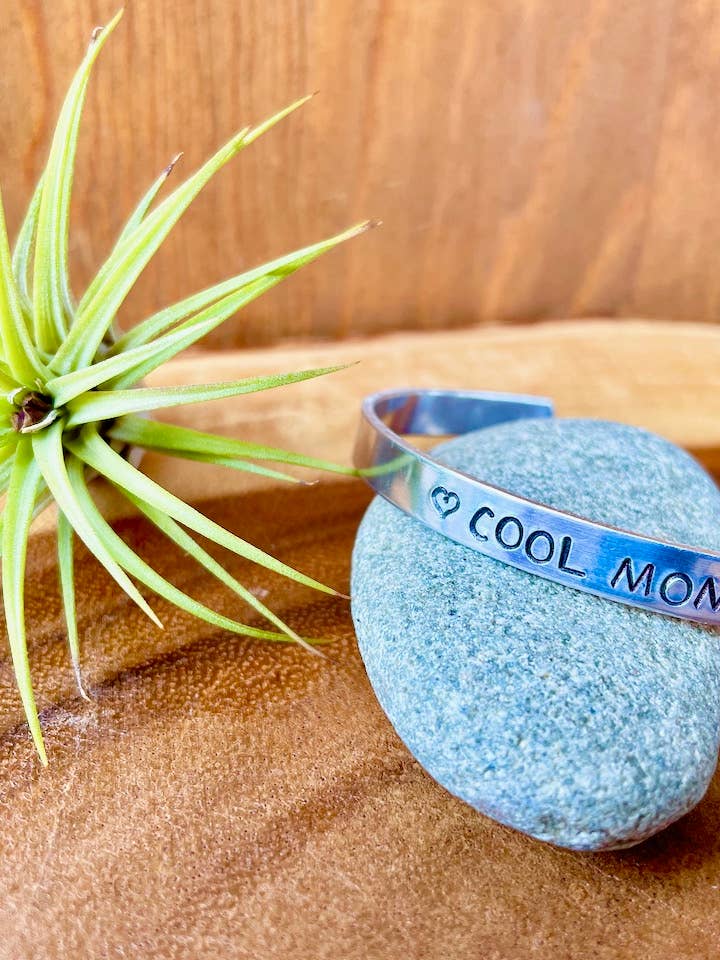 Cool Mom Hand Stamped Metal Cuff Bracelet for wholesale by Adventures in Bloom