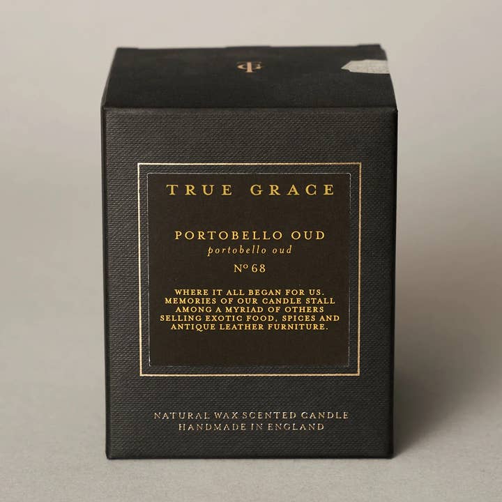 Portobello Oud Candle -Woody Scent Natural Wax, 40hr Burn for wholesale by True Grace