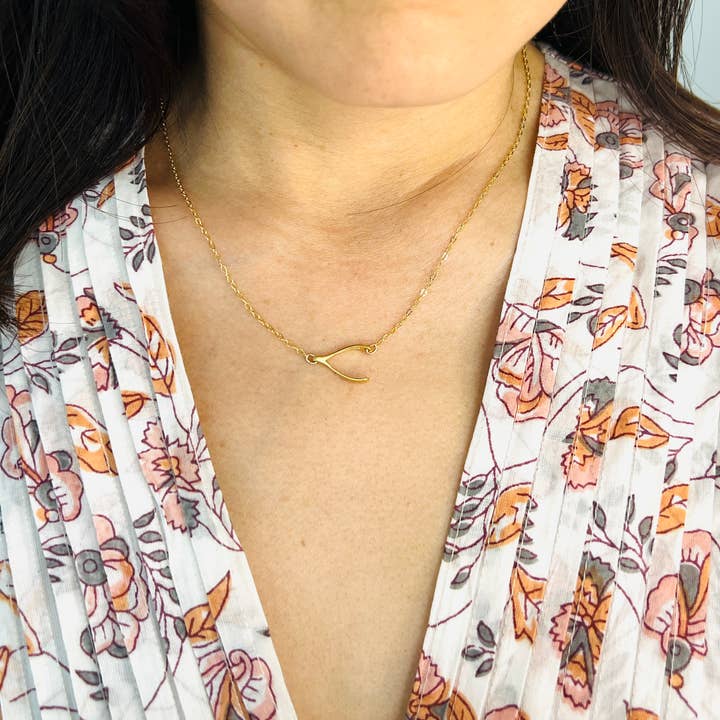 Sideways Wishbone Necklace Gold Fill Sterling Silver for wholesale by Jennifer Shon Jewelry