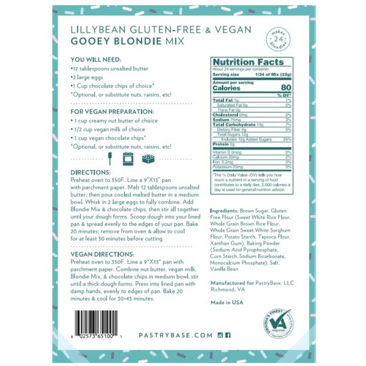 LillyBean Baking - Wholesale Brownie Mix - Gooey Blondie Mix (Vegan & Gluten-Free)