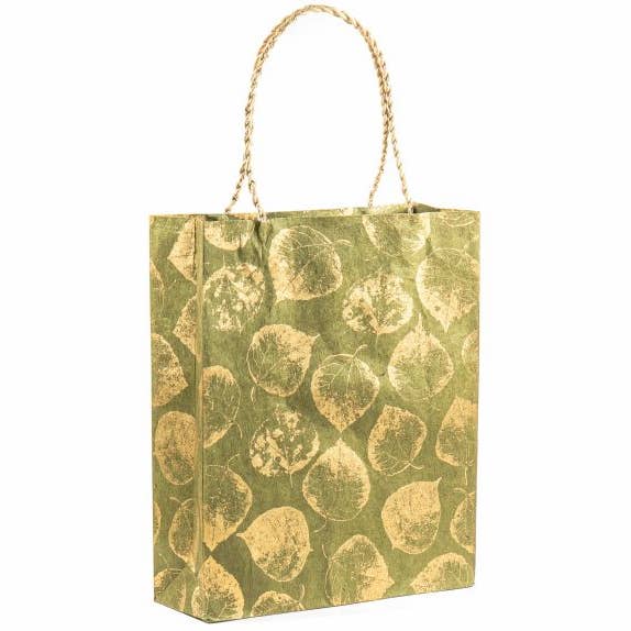 Vevoke - Wholesale Gift bag - Gift Bag Large-Leaves Gold On Olive0