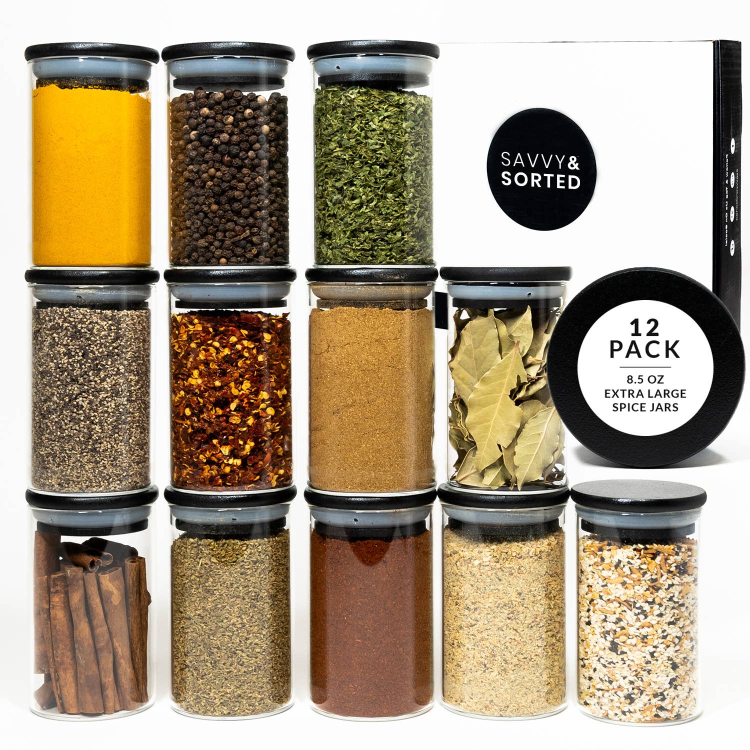 Savvy & Sorted – wholesale Jar – Large Black Bamboo Spice Jars (8.5oz)1
