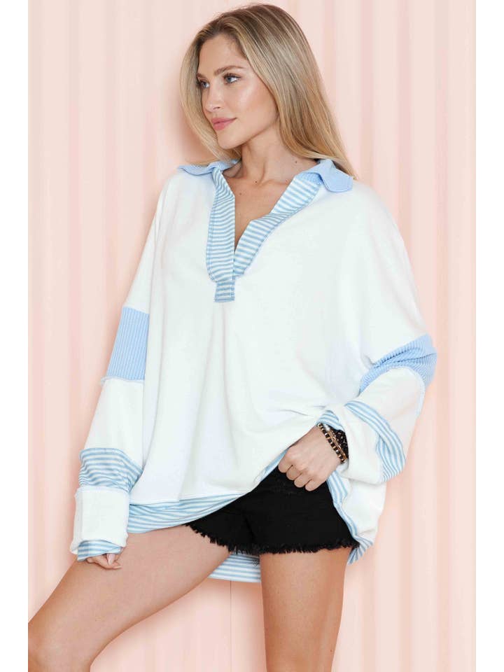 Burgundy Apparel - Wholesale Tunic - Women's - SOLID LOOSE FIT TOP WITH STRIPE CONTRAST4