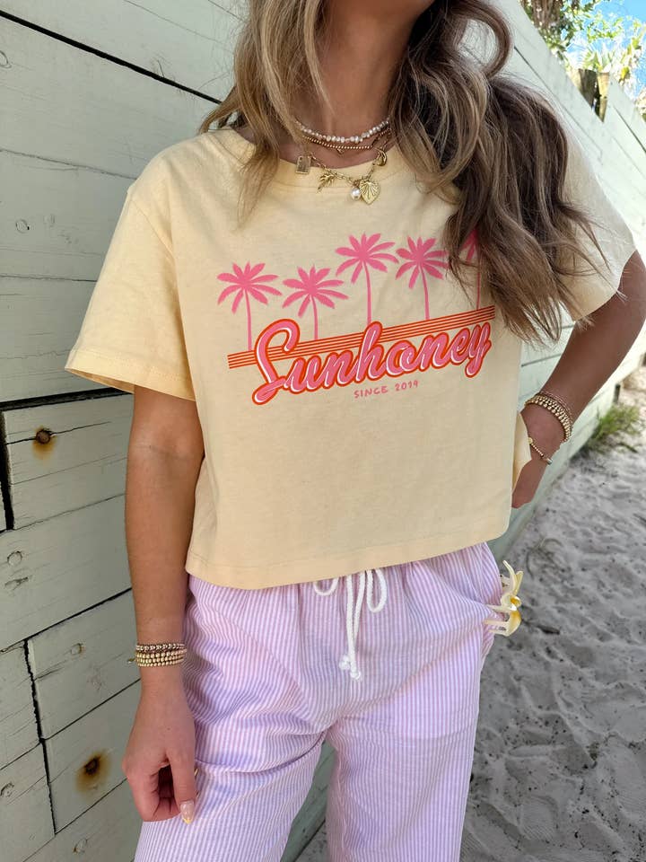 Sunhoney Retro Palm Crop Tee - Yellow for wholesale by Sunhoney