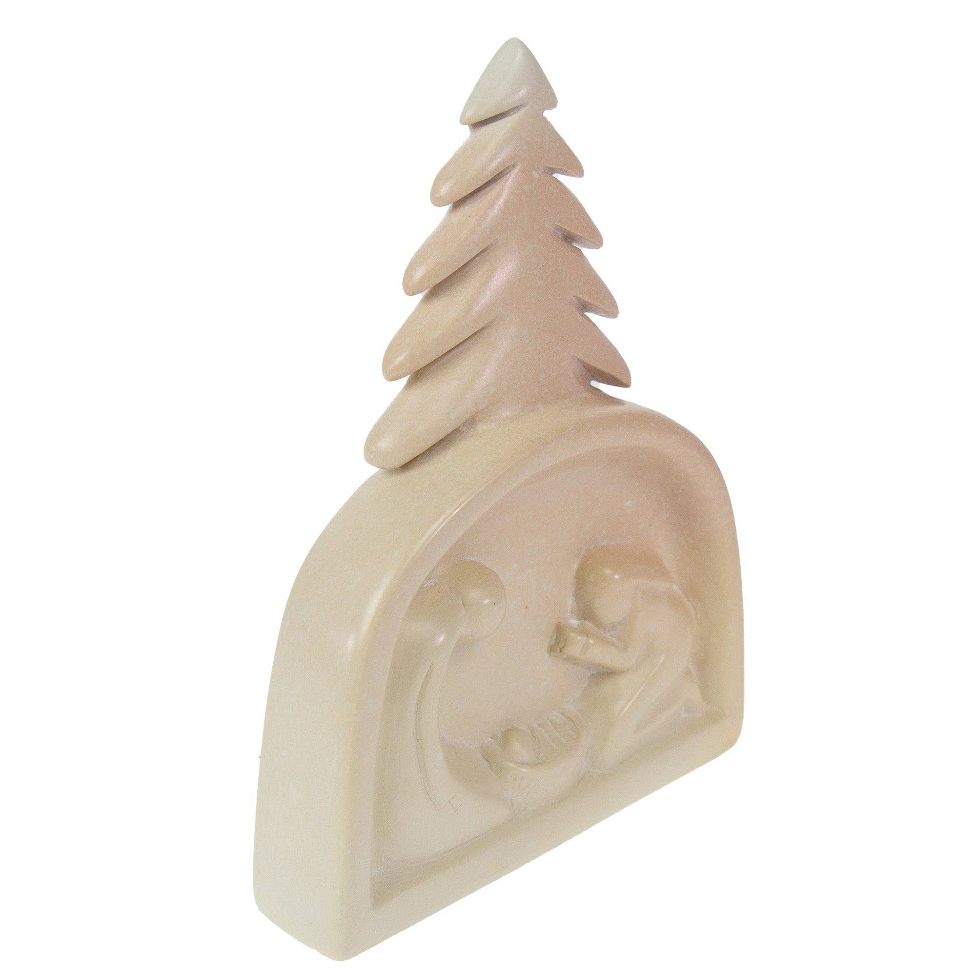 Global Crafts – Decoração de presépio por atacado – Pedra-sabonete Escultura de Natividade Quénia de Sagrada Família sob Árvore2