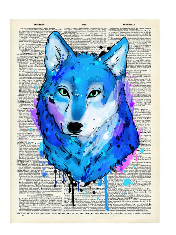 Wolf, Watercolor animals, Vintage Dictionary Print for wholesale by Crazilyhumbledesigns