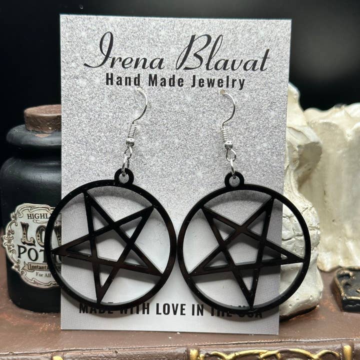 Pentagram Acrylic Black Earrings for wholesale by Irena Blavat Designs