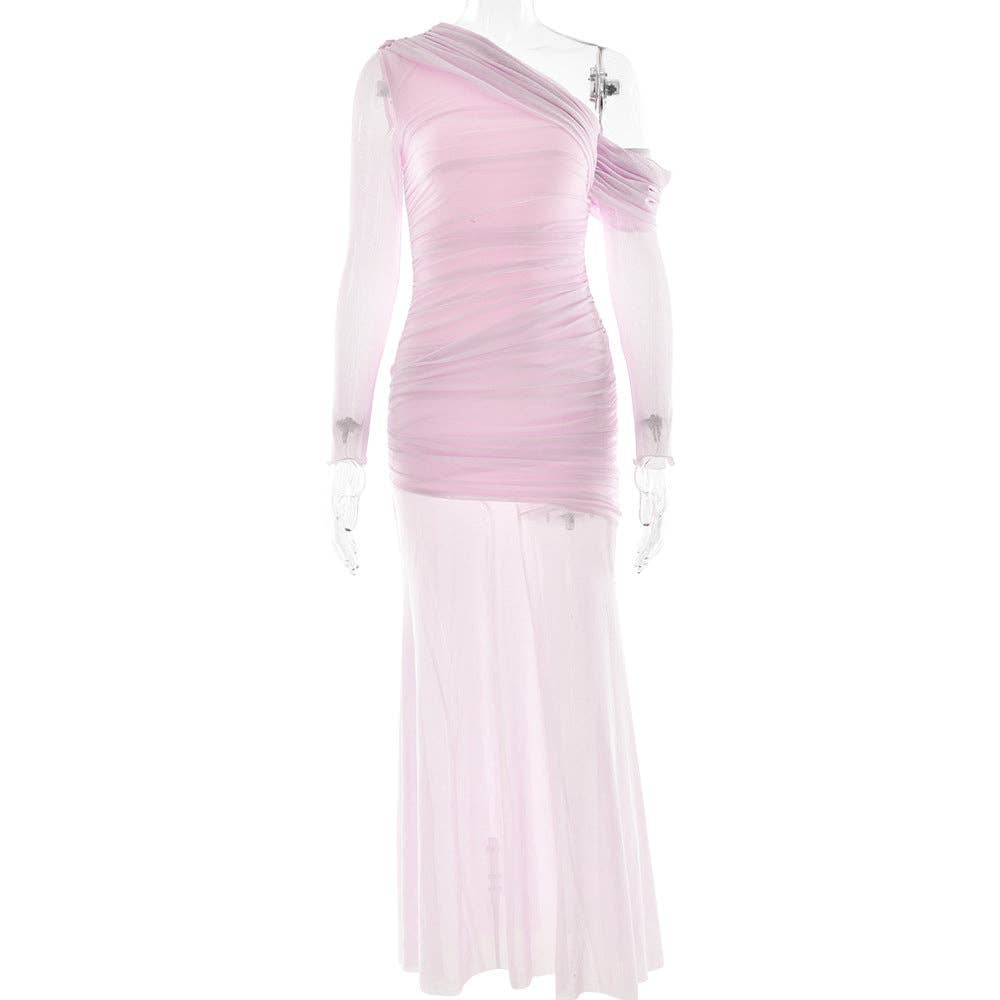 Marayn - Wholesale Dress - Women's - 2025 NEW Chic Asymmetrical Mesh Dress Flattering  Effortless0