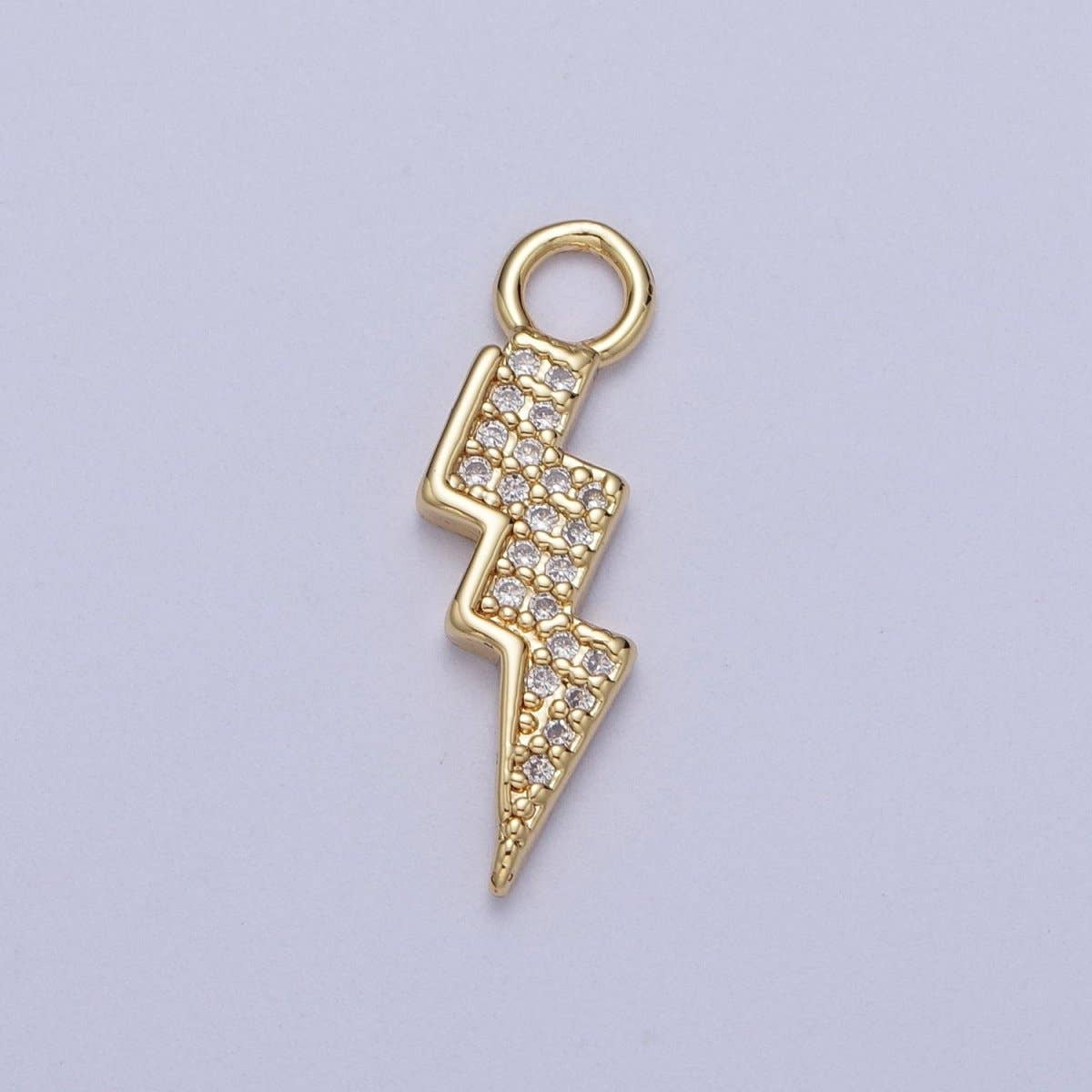 Aim Eternal - Wholesale Individual Charm/Pendant - 24K Gold Filled Micro Paved CZ Lightning Bolt Charm For Weather Thunder Jewelry | N-349