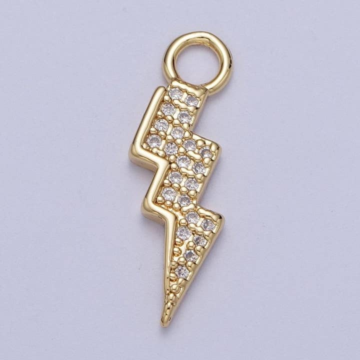 Aim Eternal - Wholesale Individual Charm/Pendant - 24K Gold Filled Micro Paved CZ Lightning Bolt Charm For Weather Thunder Jewelry | N-3490
