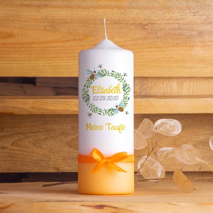 Dopljus med bi, 15–30 cm höjd, personligt för wholesale av Die Kerzenwerkstatt