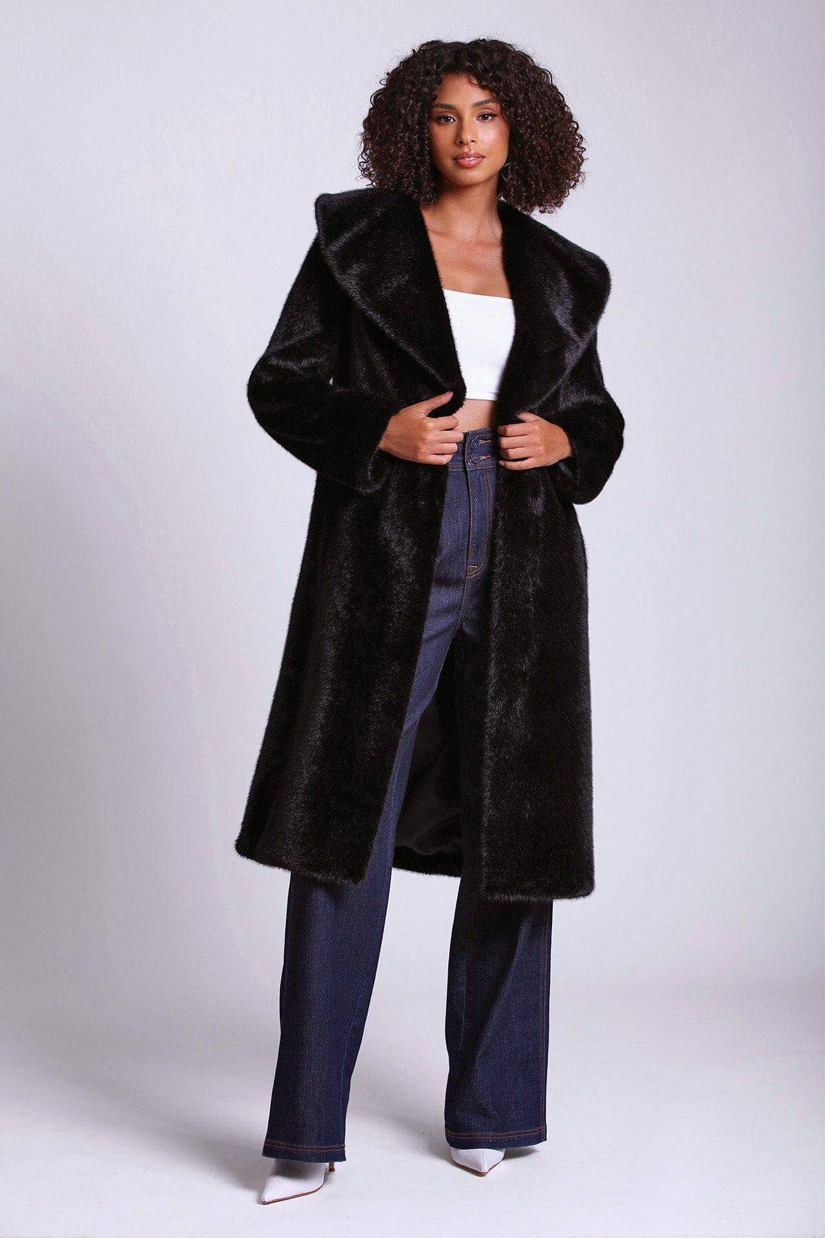 Jigsaw shawl collar hot sale faux fur coat