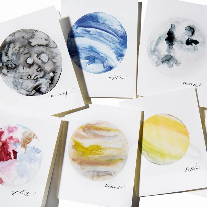 Watercolor Planets Mix (8 Cards) for wholesale by Paperfinger