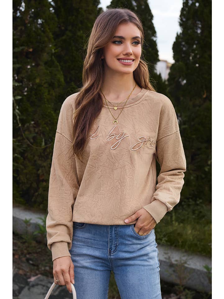 Aapparella - Wholesale Sweatshirt - Women's - Saved by grace Embroidery Mineral Wash Sweatshirt | S-XL18