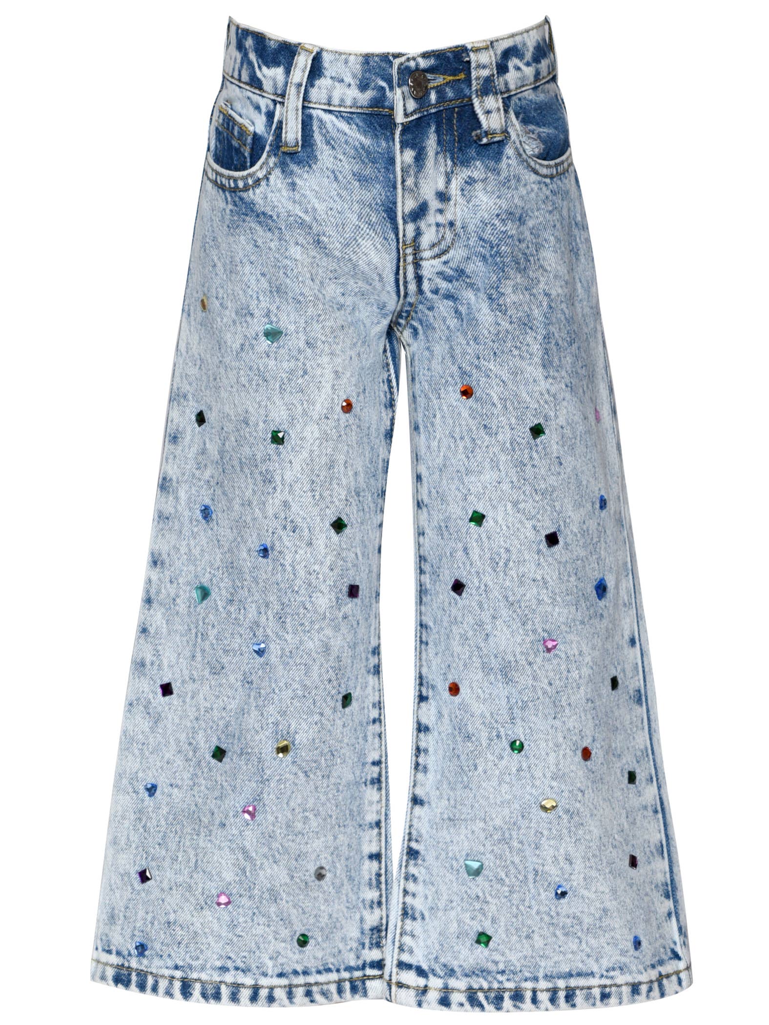 Blue Acid Wash Denim Pants W/ Rhinestones for wholesale on Faire
