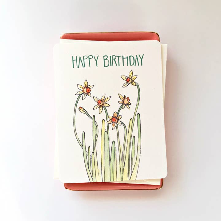 H.macdo Paper Co. – Großhandel Geburtstagskarten – Happy Birthday Grußkarte mit Narzissen im Frühling1