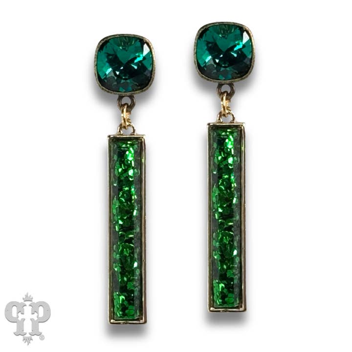 Green Glitter bar earring with Austrian crystal - LC for wholesale on Faire3