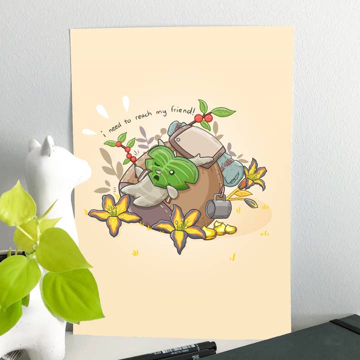 Sarah May Arts – wholesale Art print – Korok Backpack Art Print | Legend of Zelda Floral Art