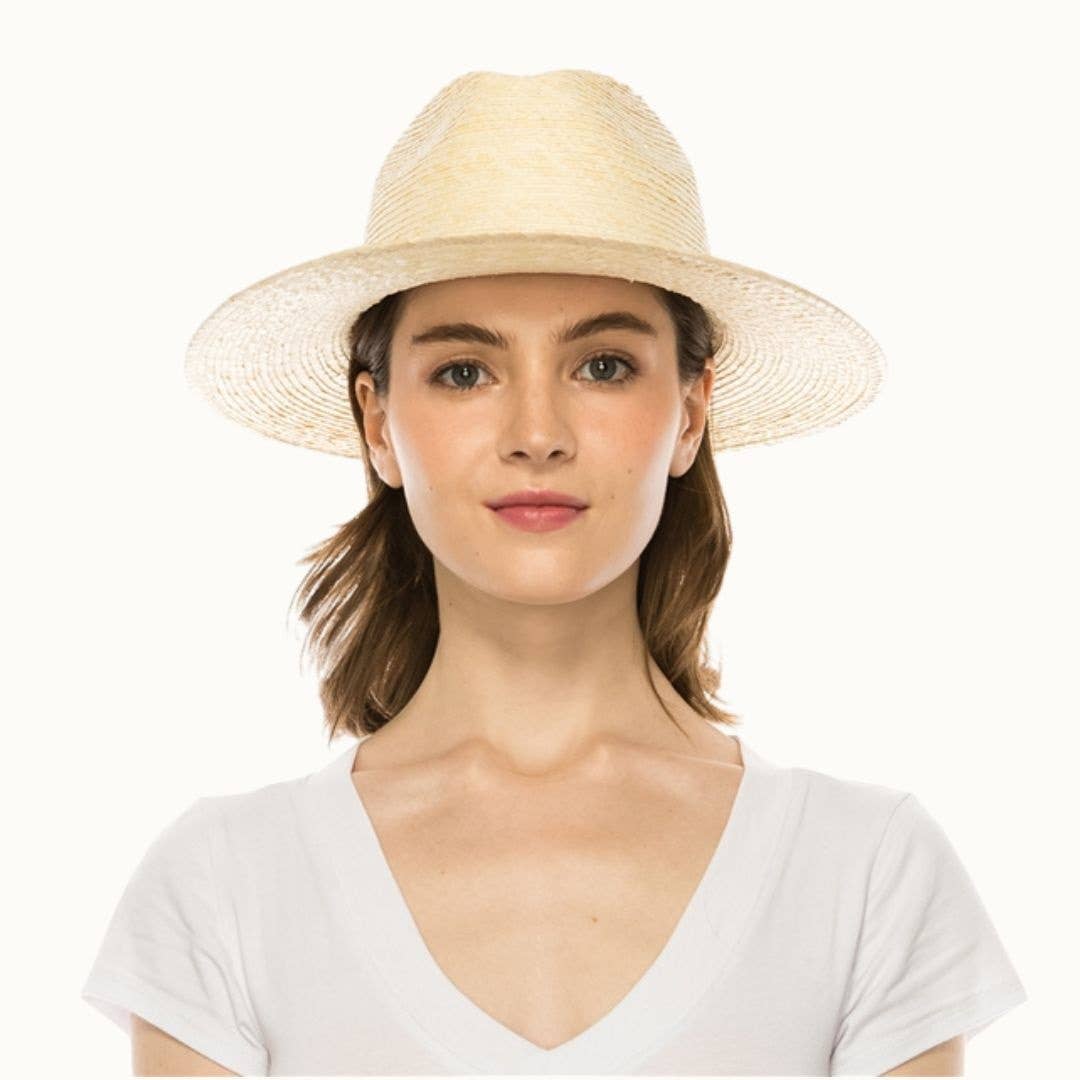 Olive & Pique - Wholesale Straw Hat - Women's - Palm Leaf Flat Brim Panama Straw Hat, UPF 50+5