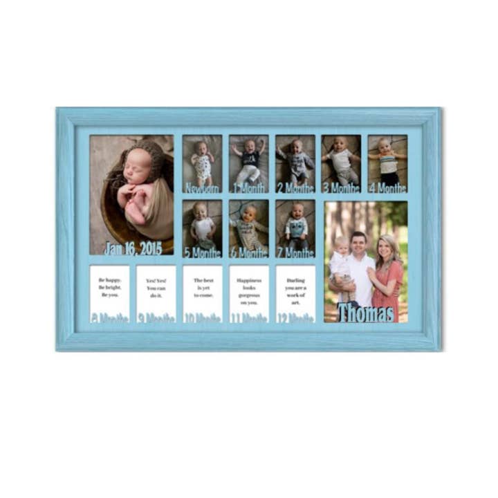 Cadre personnalisé pour bébé, première année, peut contenir treize personnes de 2,5 pouces x 3 pour la vente par Northland Frames and Gifts Inc
