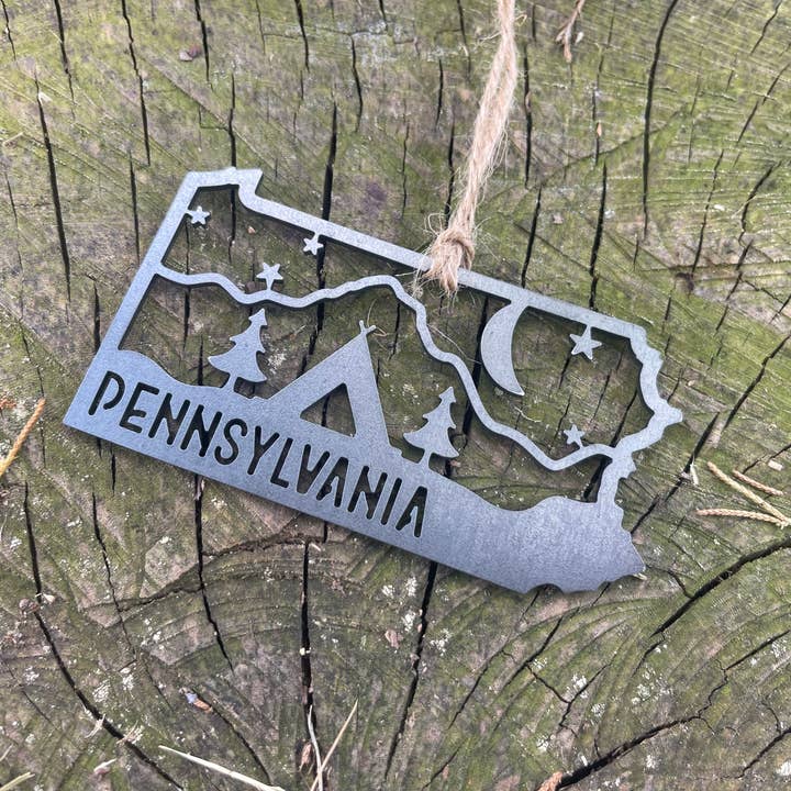 Pennsylvania State Tent Camping Mountain Metal Ornament for wholesale by BE Creations & Designs, Inc.