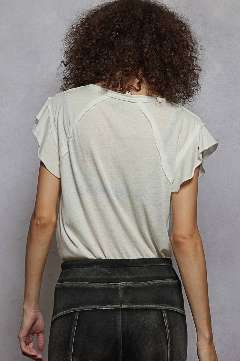 Pol Clothing - Wholesale T-Shirt - Women's - V-neck ruffle short sleeve solid basic cotton top34