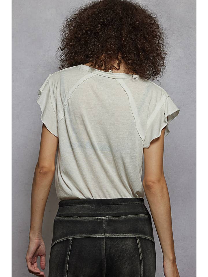 Pol Clothing - Wholesale T-Shirt - Women's - V-neck ruffle short sleeve solid basic cotton top34